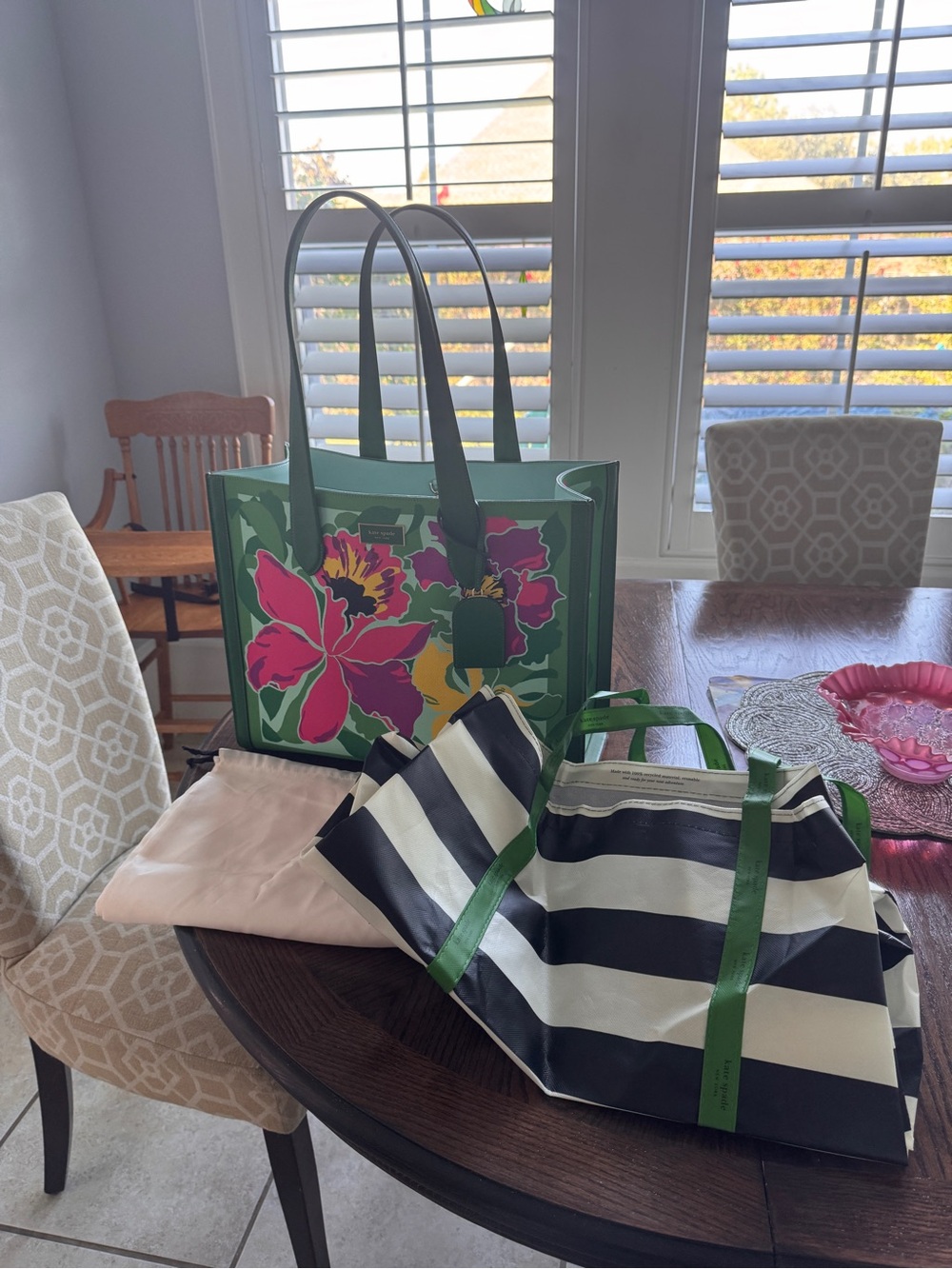 kate spade Green Floral Tote with Pink and Yellow Accents